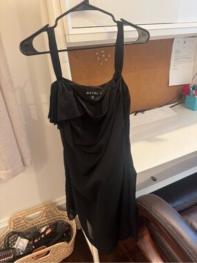 Motel Rocks Black Draped Mini Slip Dress